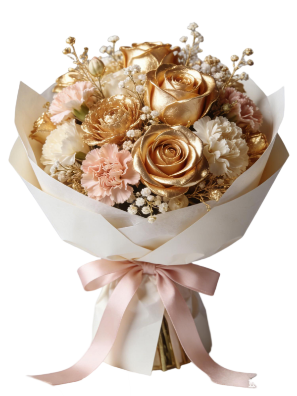 Luxury Gold Foil Rose & Carnation Wrapped Flower Bouquet