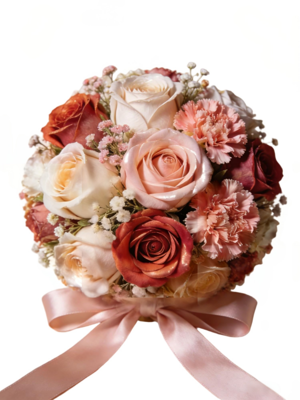 Multicolor Glitter Rose & Carnation Bridal Round Bouquet