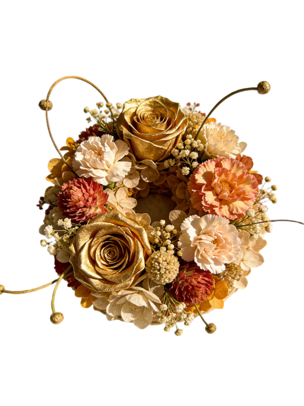 Preserved Gold Rose Wreath with Mixed Dried Flowers