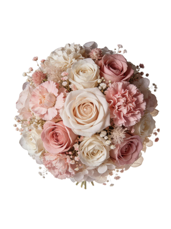 Romantic Blush Pink Rose & Carnation Preserved Bridal Round Bouquet