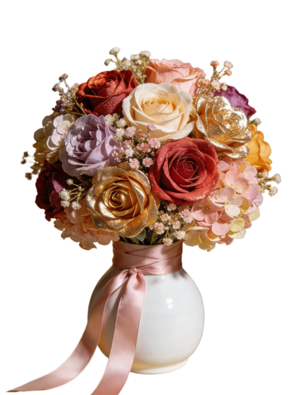 Multicolor Glitter Rose & Hydrangea Preserved Vase Arrangement