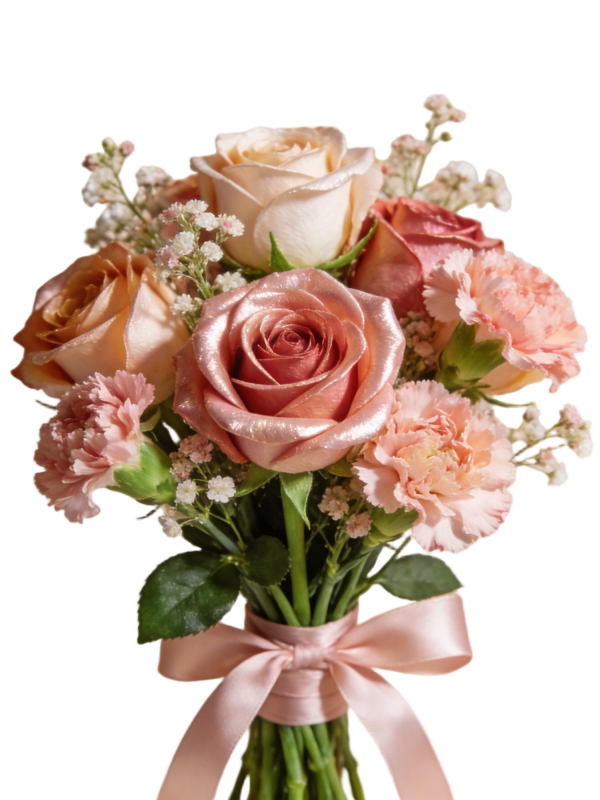 Shimmer Pink & Champagne Rose & Carnation Handheld Bouquet