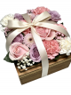 Preserved Pink Rose & Carnation Wooden Flower Box with Satin Ribbon