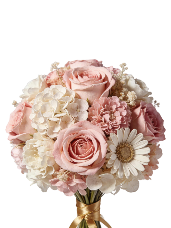 Blush Pink Rose & Daisy Preserved Bridal Round Bouquet