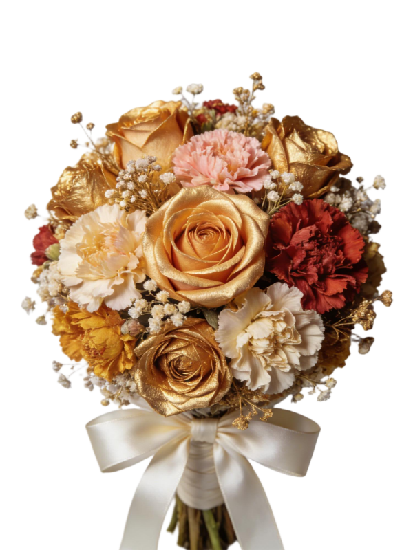Luxury Gold Foil Rose & Carnation Bridal Round Bouquet