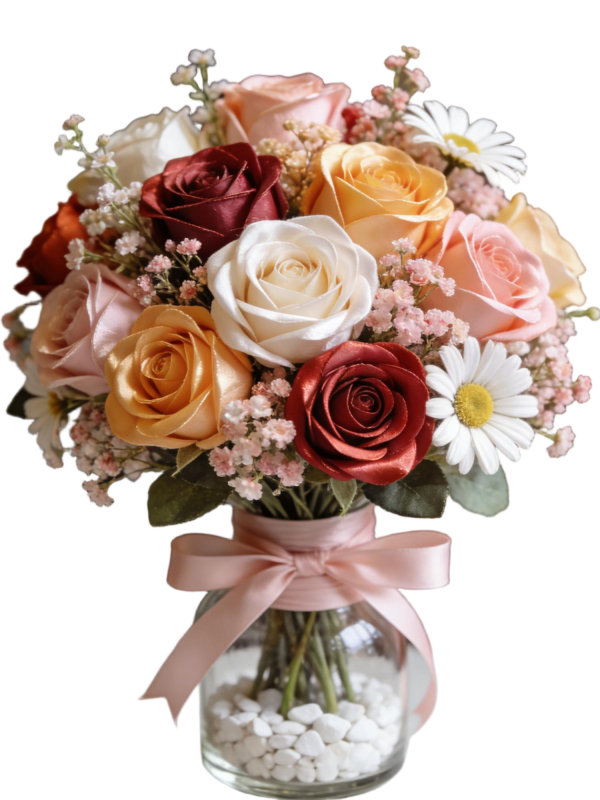 Multicolor Preserved Rose & Daisy Glass Vase Arrangement