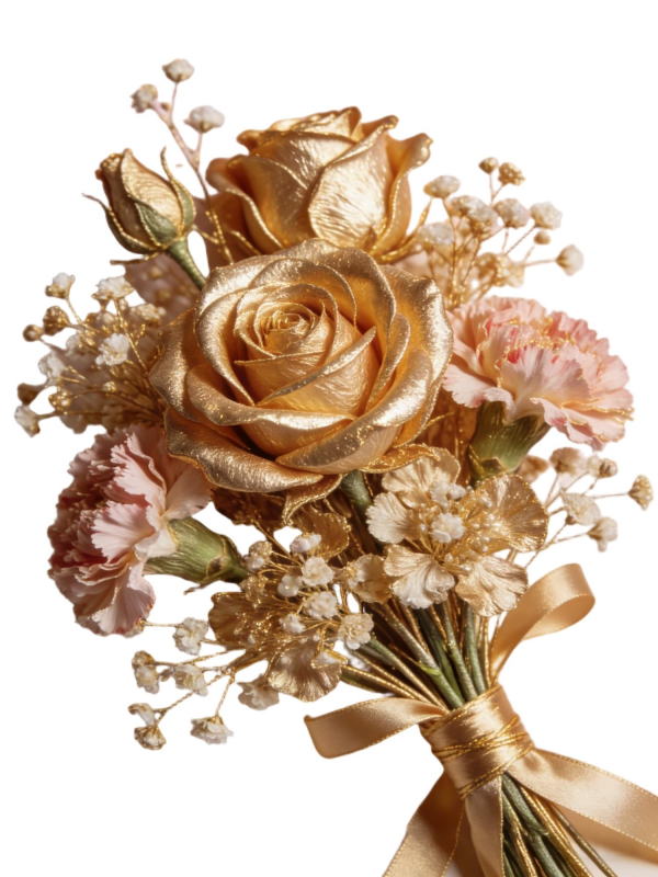 Luxury Gold Foil Rose & Carnation Handheld Bridal Bouquet