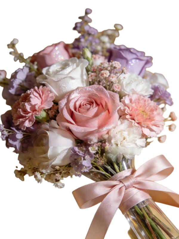 Glitter Pink Rose & Mixed Pastel Preserved Bridal Bouquet