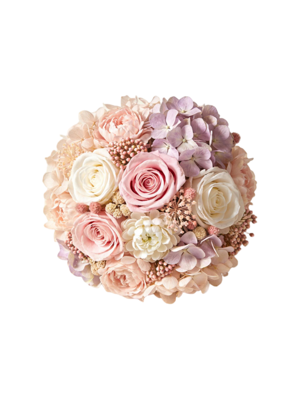 Preserved Pink & Purple Hydrangea Rose Round Flower Box