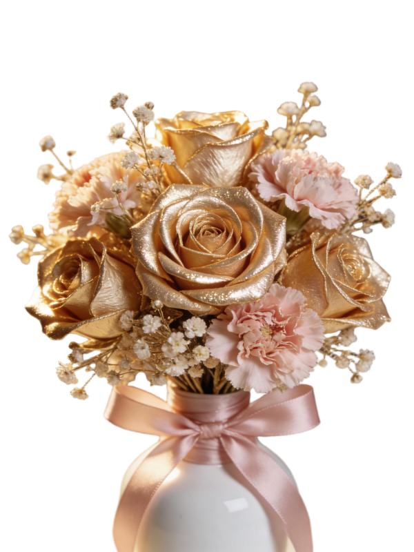Luxury Gold Foil Rose & Carnation Vase Arrangement with Baby's Breath