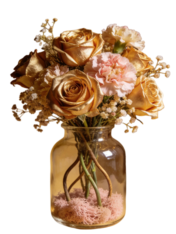 Luxury Gold Foil Rose & Carnation Preserved Glass Vase Arrangement