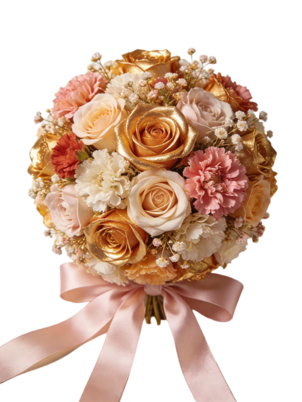 Luxury Gold Foil Rose & Carnation Bridal Round Bouquet