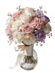 Pastel Pink & Purple Rose Carnation Preserved Glass Vase Arrangement