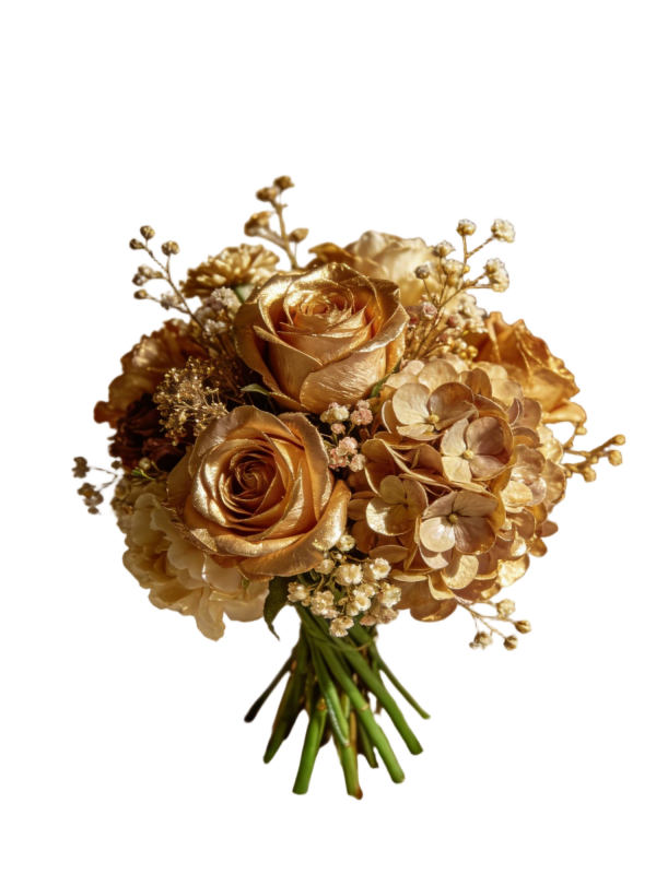 Luxury Gold Foil Rose & Hydrangea Preserved Bridal Handheld Bouquet