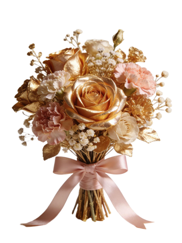 Luxury Gold Foil Rose & Carnation Preserved Bridal Handheld Bouquet